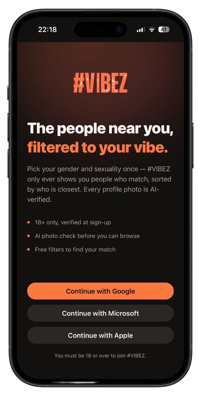#VIBEZ app — Sign in