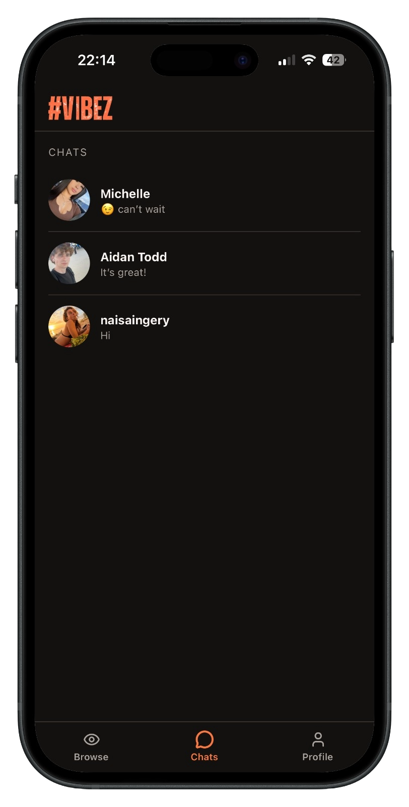 #VIBEZ app — Chats