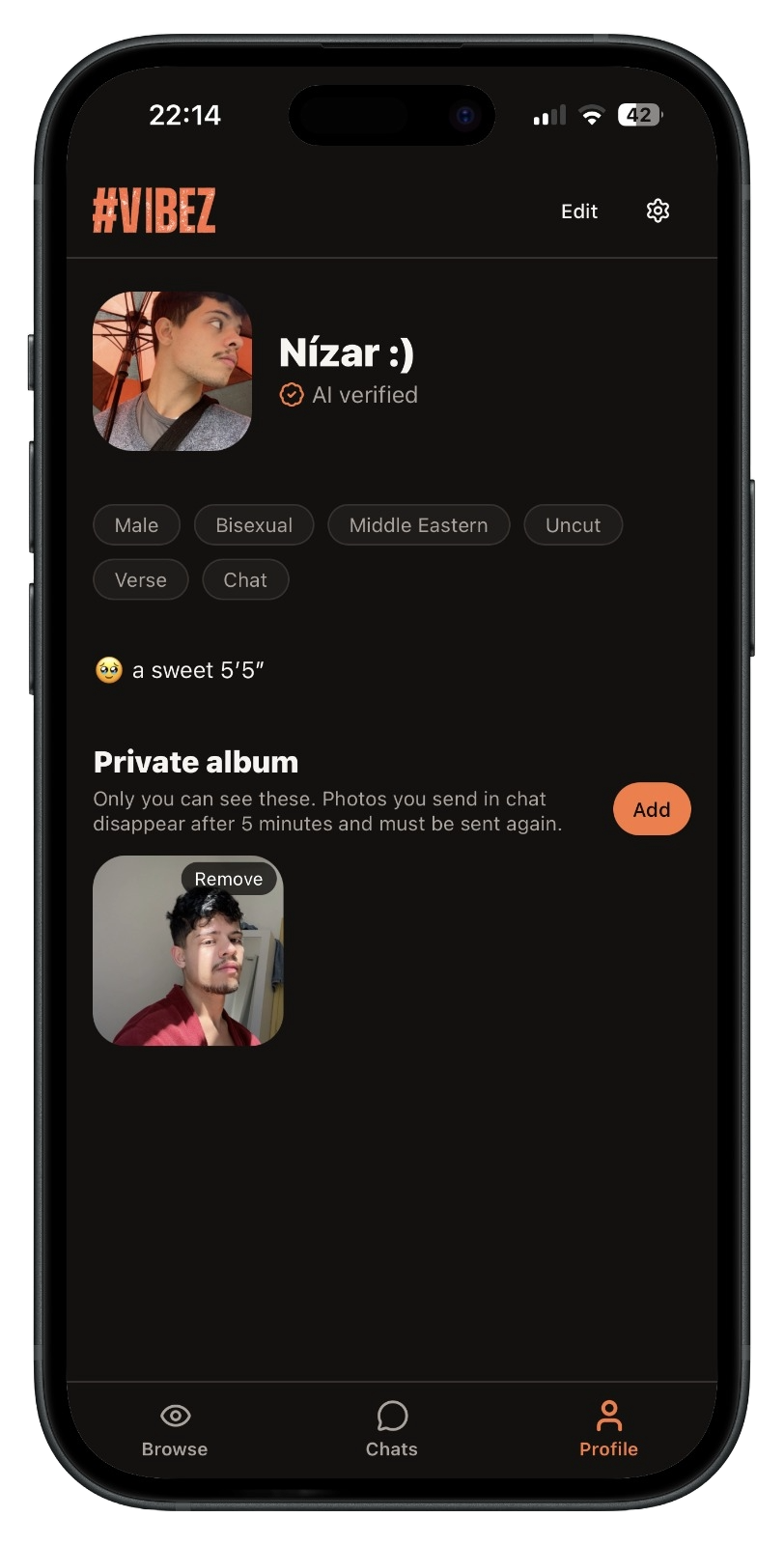 #VIBEZ app — Your profile